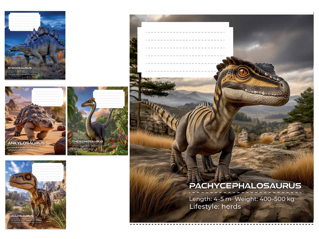 Зошит шкільний у клітинку Dinosaurs, 24 аркуша, Школярик 024-3753K
