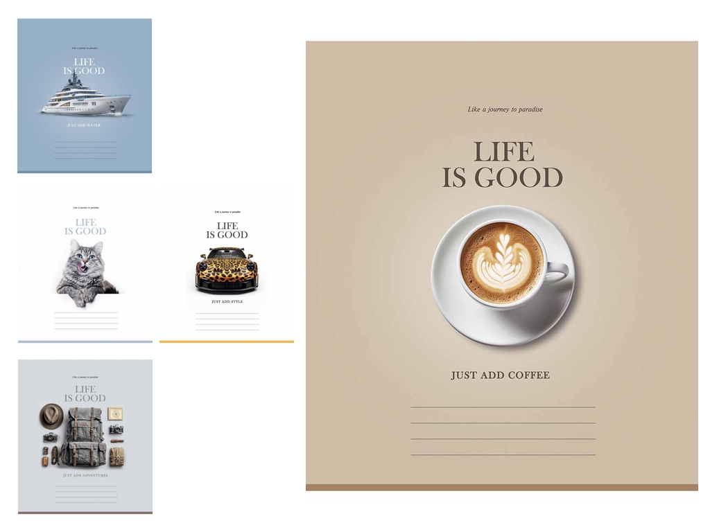 Зошит  36 арк. у клітинку Life is good 036-3670K, ВД-лак, 5 видів (ціна 1 шт), Школярик