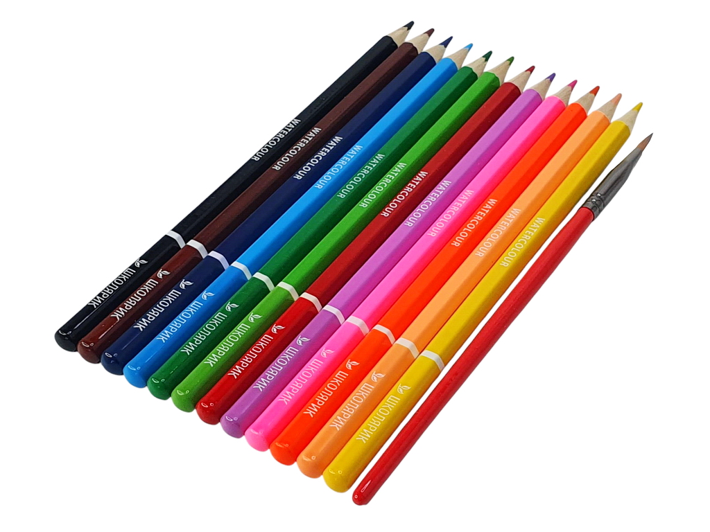 Карандаши акварельные шестигранные, 12 цветов с кисточкой