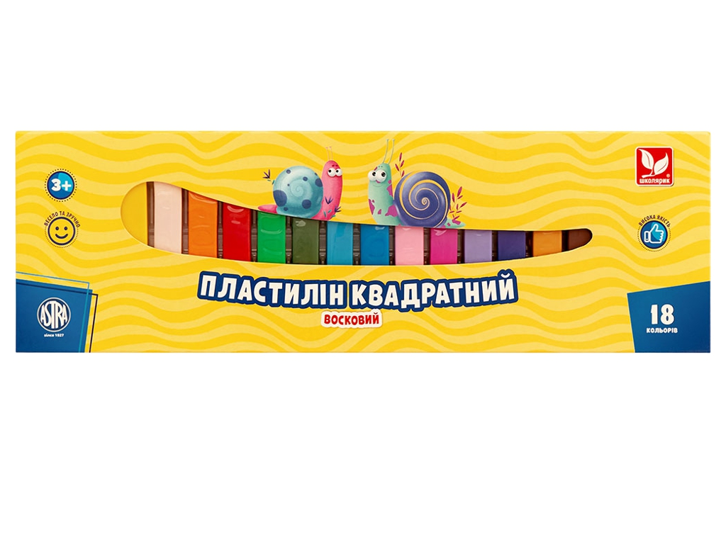 Пластилін восковий квадратний, 18 кольорів, Школярик 83814904-UA