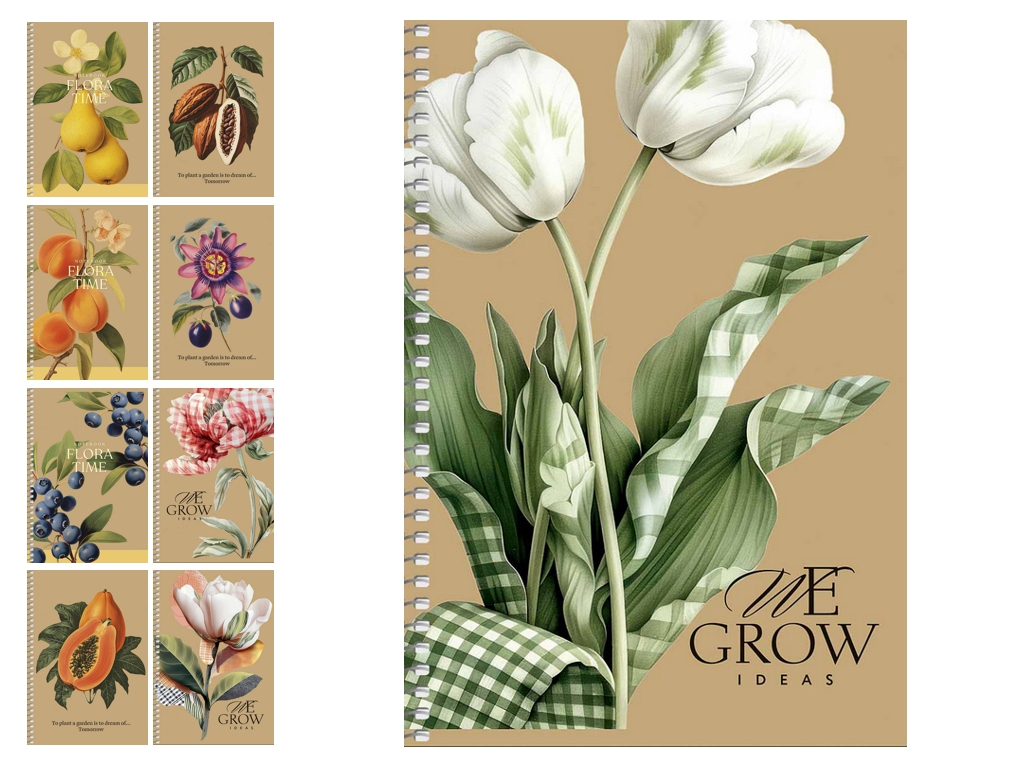 Зошит А5 на спiралі We Grow Ideas, 96 аркушів, без лініювання, крафт-картон, мікс видів