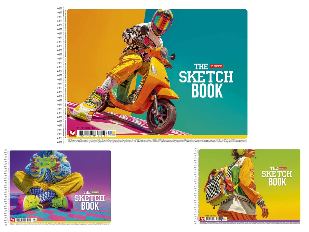 Альбом для малювання на спіралі Школярик PB-SC-020-8068, 20 аркушів, мікс, ціна за 1шт
