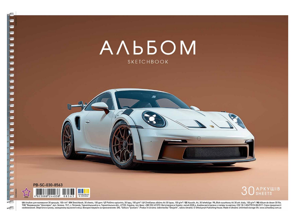 Альбом для рисования PB-SC-030-8563, A4, 30 л., 100 г/м2, УФ-лак, 3 вида (цена за 1шт), Школярик