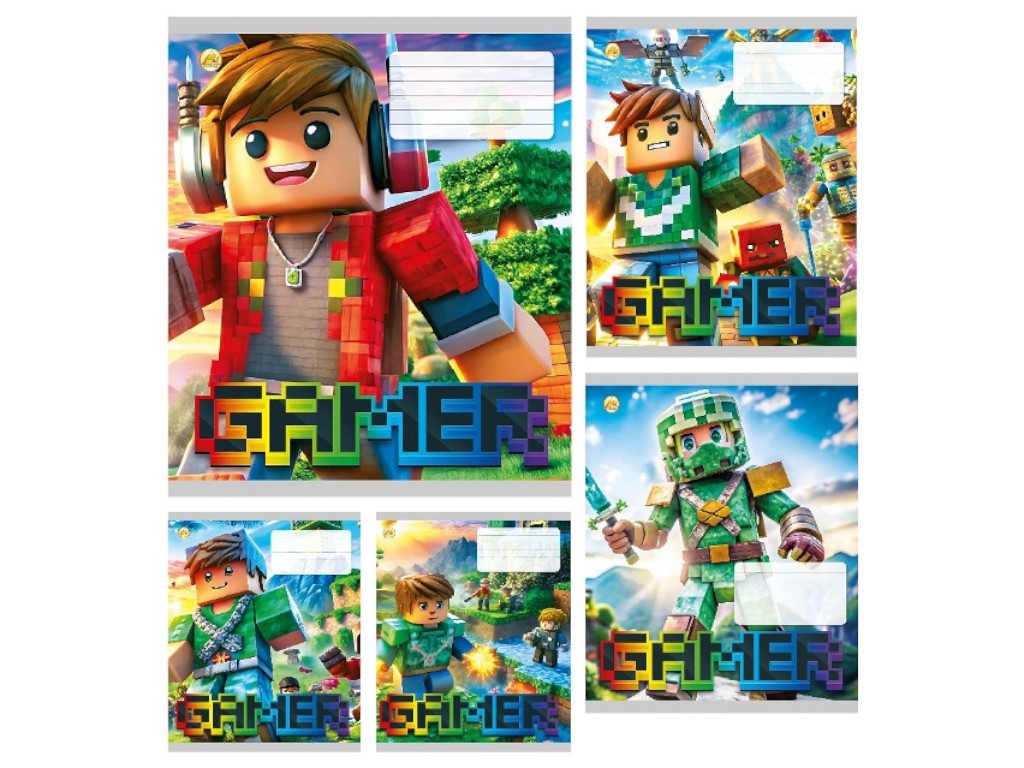 Зошит шкільний у клітинку Gamer, 18 аркушів, Тетрада ТА61201, ціна за упаковку 20шт
