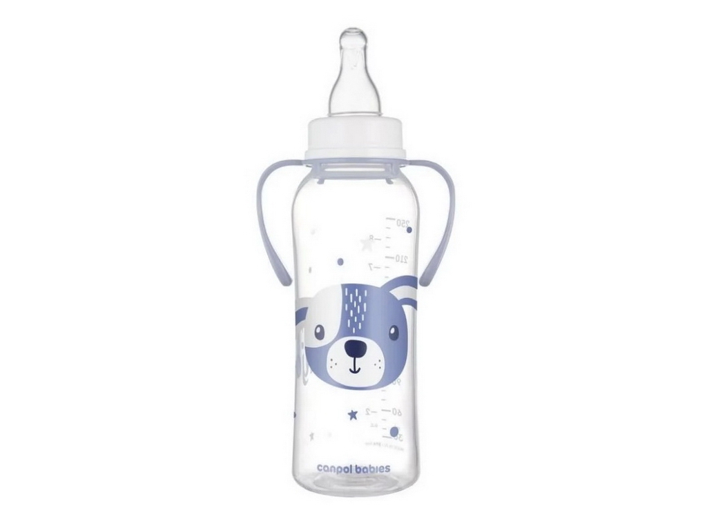 Стандартная бутылочка с ручками 250 мл CUTE ANIMALS – синяя. Canpol Babies 11/845_blu