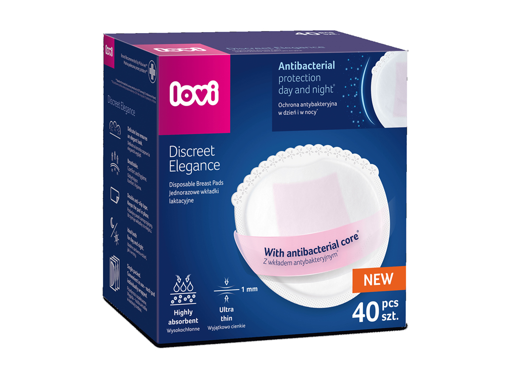 Лактационные антибактериальные прокладки Discreet Elegance 40шт. били. LOVI 19/602new