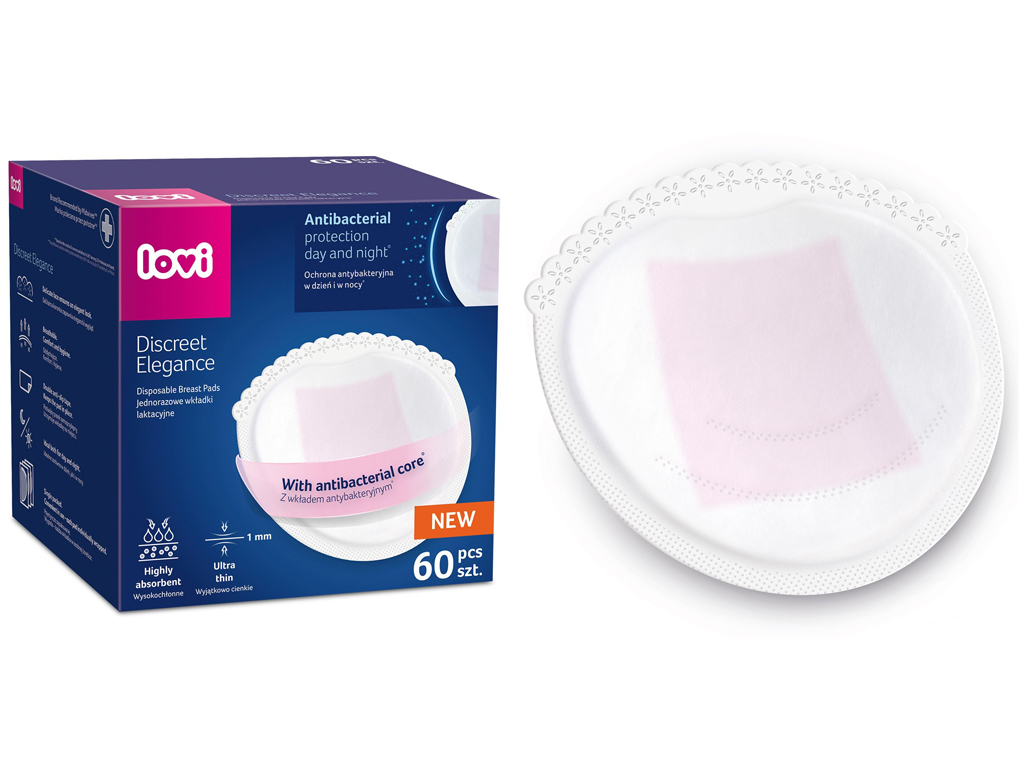 Лактаційні антибактеріальні прокладки Discreet Elegance 60 шт. білі. LOVI 19/607new