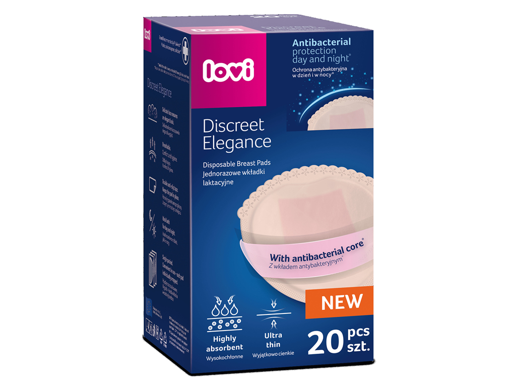 Лактационные антибактериальные прокладки Discreet Elegance 20 шт. бежевые. LOVI 19/610new