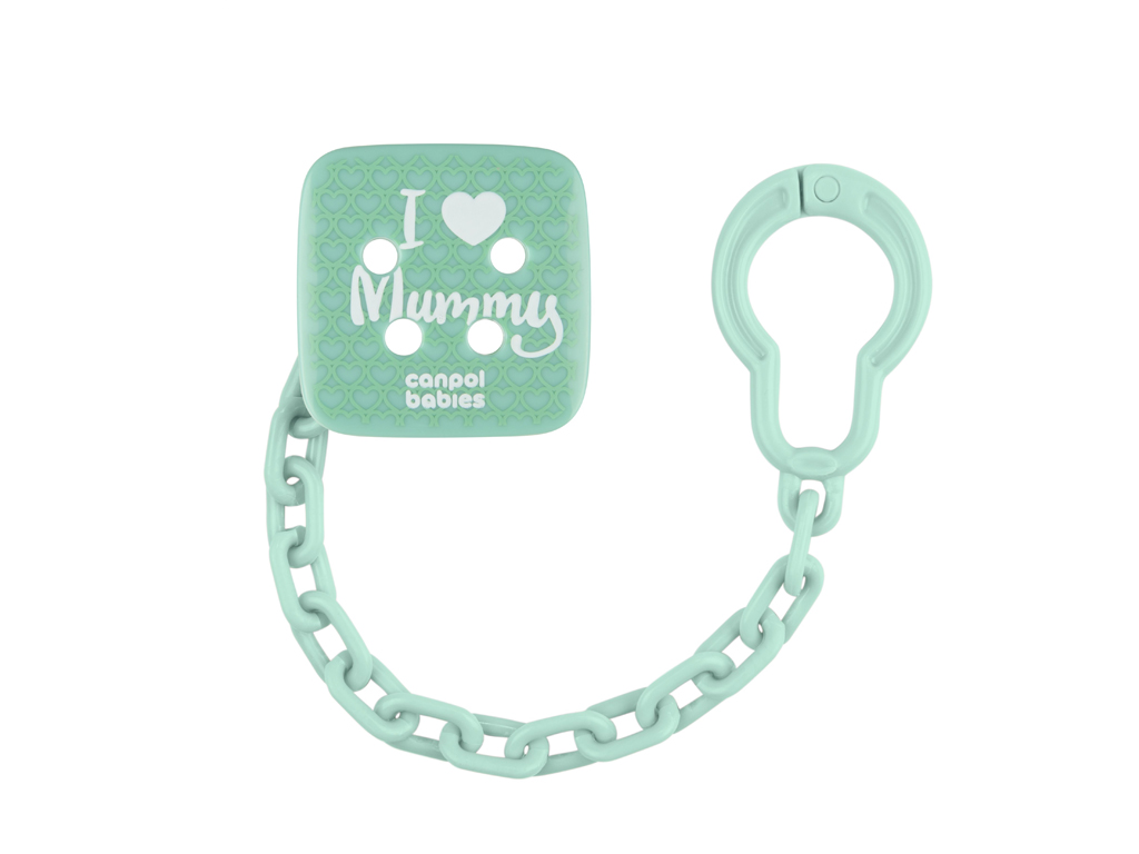 Цепочка к пустышке I Love Mummy-зеленый. Canpol Babies 2/434_gre