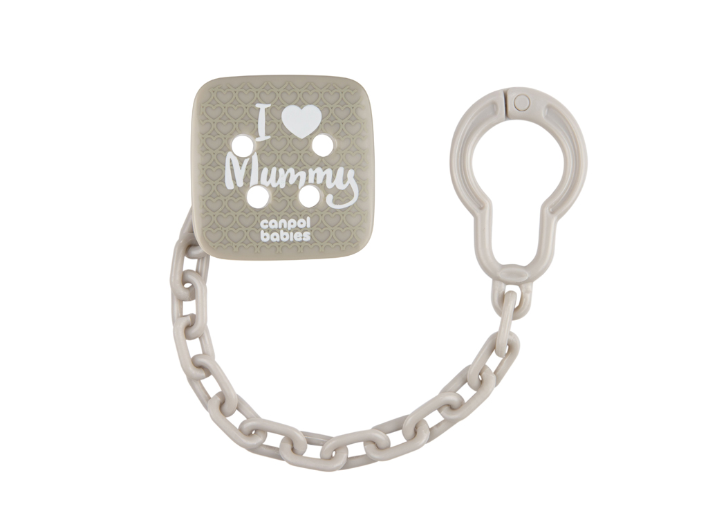 Цепочка к пустышке, I Love Mummy, пластик, 0м+, 2/434_grey, Canpol Babies