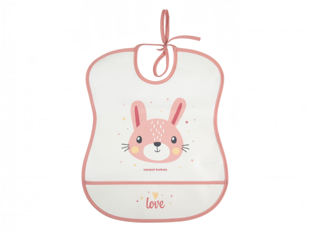 Мягкий водонепроницаемый слюнявчик с карманом CUTE ANIMALS - розовый, Canpol Babies 2/919_pin2