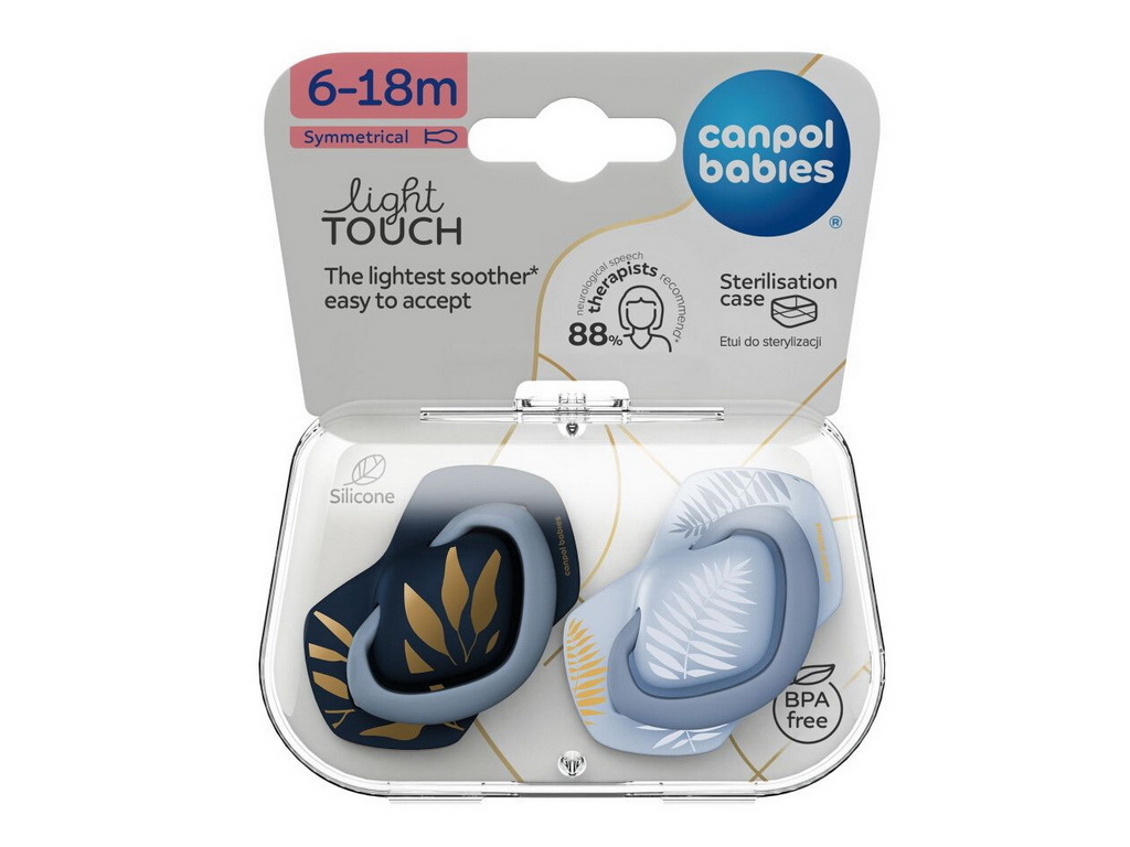 Пустышка силиконовая симметричная Gold, 2 шт, 6-18 мес, 22/665_BLU, Canpol Babies