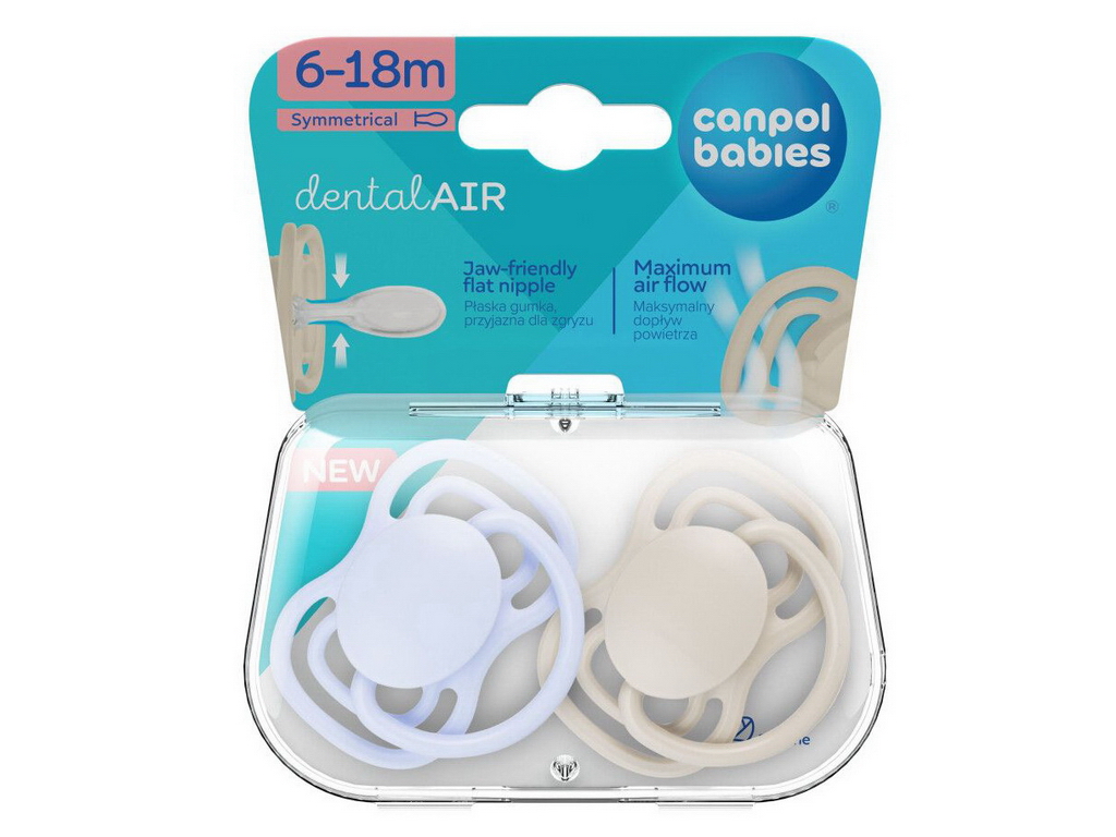 Пустышка силиконовая симметричная Dental Air, 0-6 мес., 2 шт., 23/225_blu, Canpol Babies