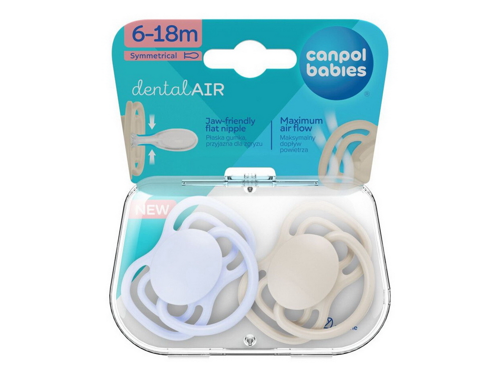 Пустышка силиконовая симметричная Dental Air 2 шт, 6-18 мес, 23/226_blu, Canpol Babies