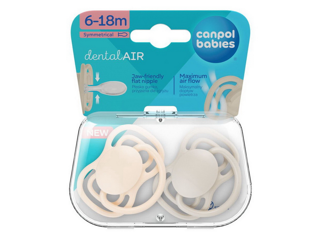 Пустышка силиконовая симметричная Dental Air, 0-6 мес., 2 шт., 23/228_cre, Canpol Babies