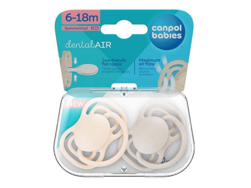 Пустышка силиконовая симметричная Dental Air 2 шт, 6-18 мес, 23/229_cre, Canpol Babies