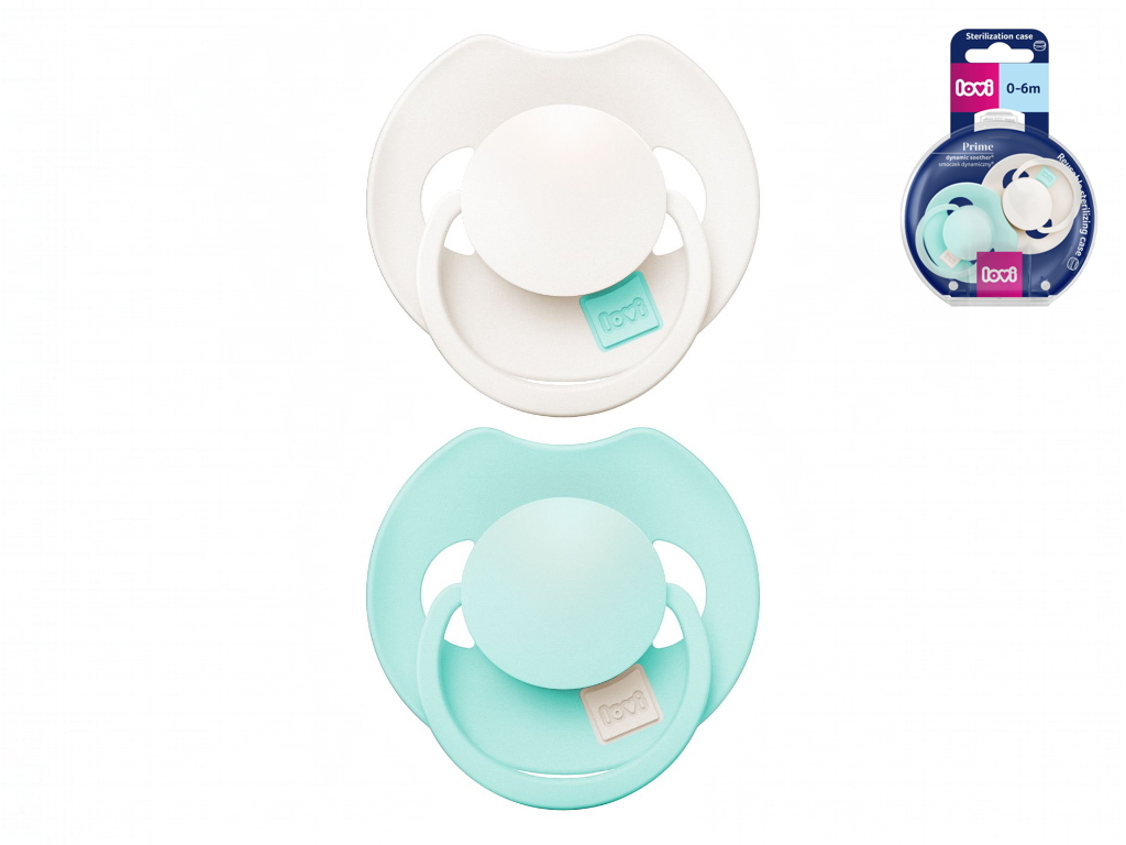 Пустышка силиконовая динамическая LOVI Prime 0-6 мес 2 шт Logoon/Mint Cream, LOVI 34/451