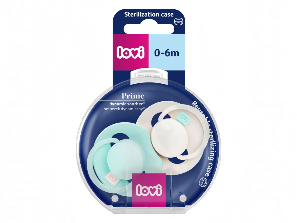 Пустышка силиконовая динамическая LOVI Prime 0-6 мес 2 шт Logoon/Mint Cream, LOVI 34/451