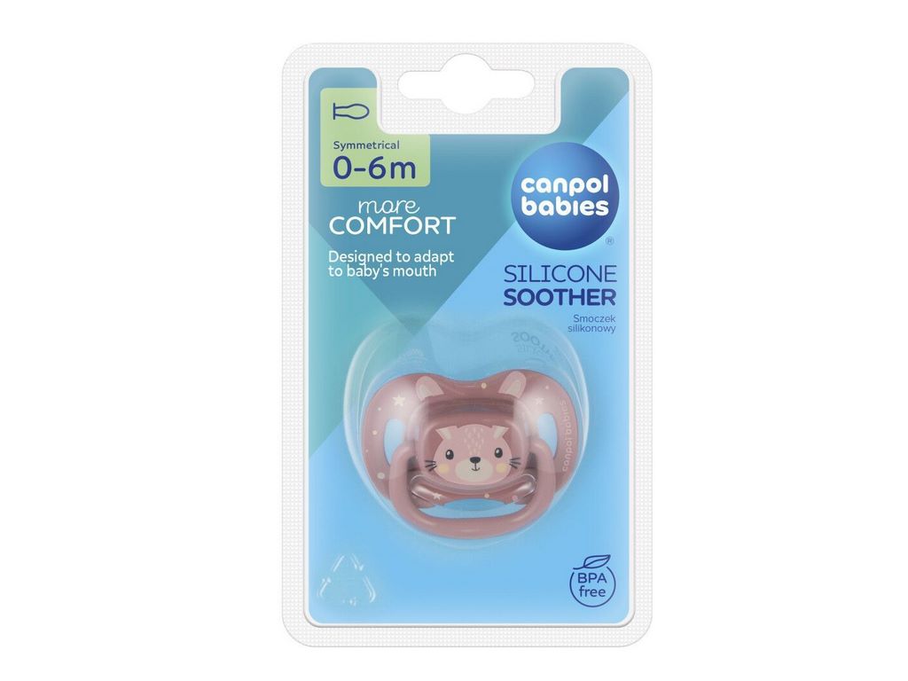 Пустышка силиконовая симметричная Cute Animals, 0-6 мес., 34/924_pin, Canpol Babies