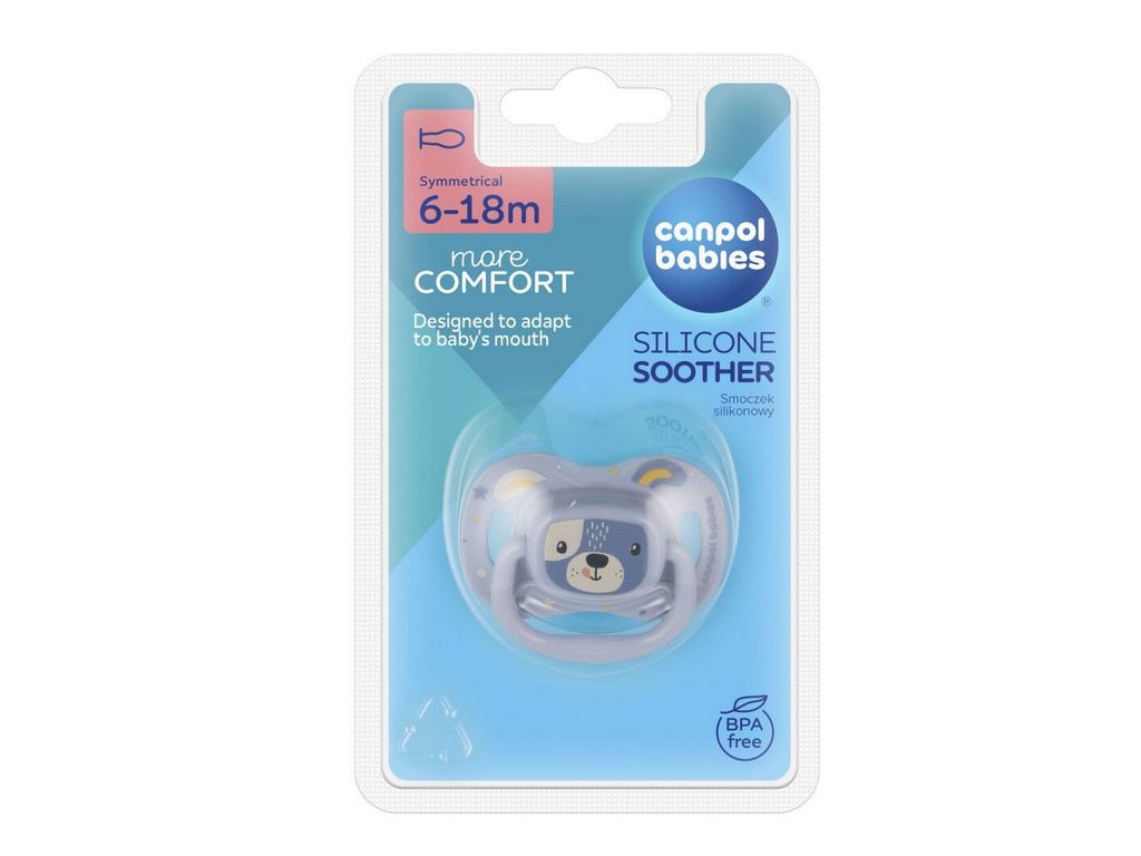 Пустышка силиконовая симметричная Cute Animals, 6-18 мес, 34/925_blu, Canpol Babies