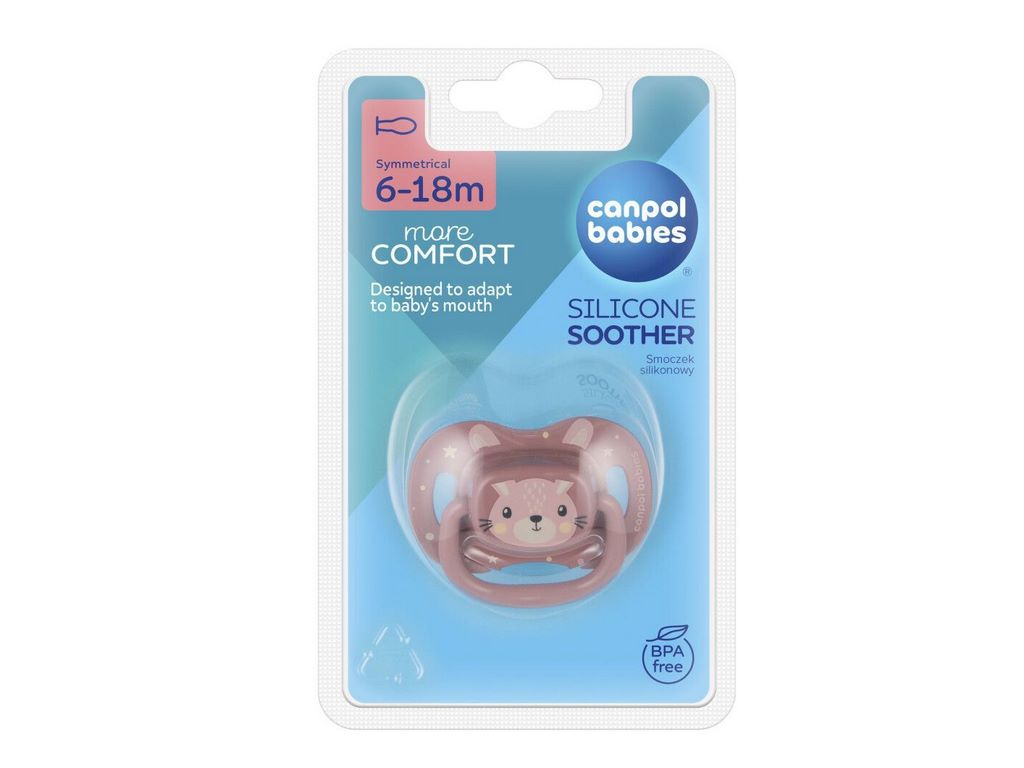 Пустышка силиконовая симметричная Cute Animals, 6-18 мес, 34/925_pin, Canpol Babies