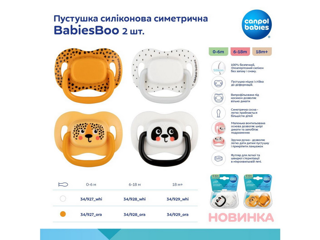 Пустышка силиконовая симметричная BabiesBoo, 0-6 мес., 2 шт., 34/927_whi, Canpol Babies