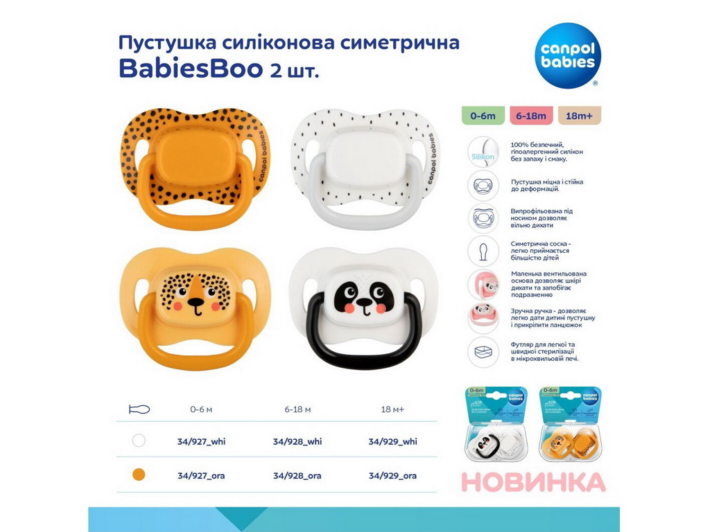 Пустышка силиконовая симметричная BabiesBoo 2 шт, 6-18 мес, 34/928_whi, Canpol Babies