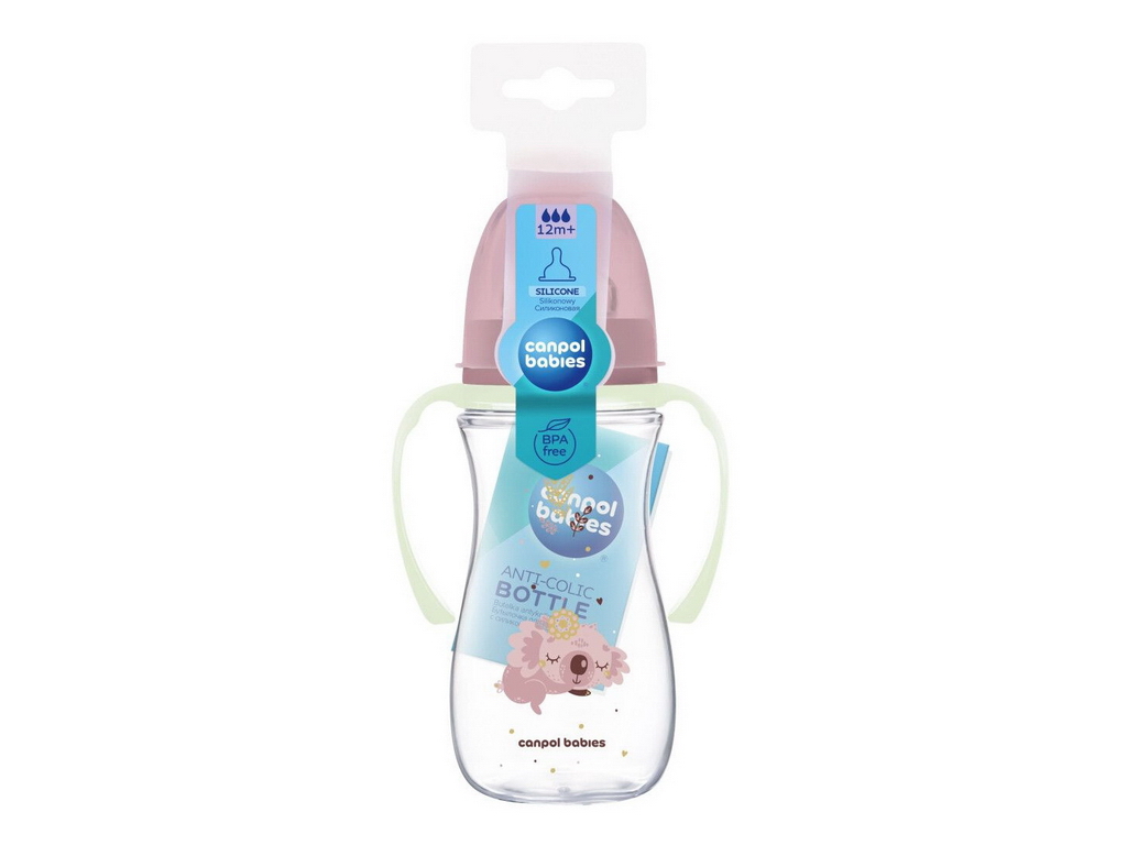Бутылка антиколиковая с широким отверстием 300 мл Easystart Sleepy Koala - розовая. Canpol Babies 35