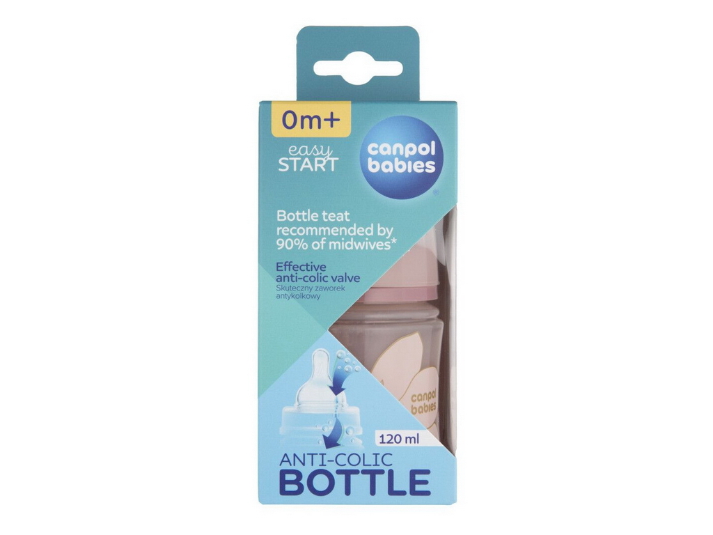Бутылка антиколиковая с широким отверстием 120 мл Easystart GOLD - розовая. Canpol Babies 35/239_pin