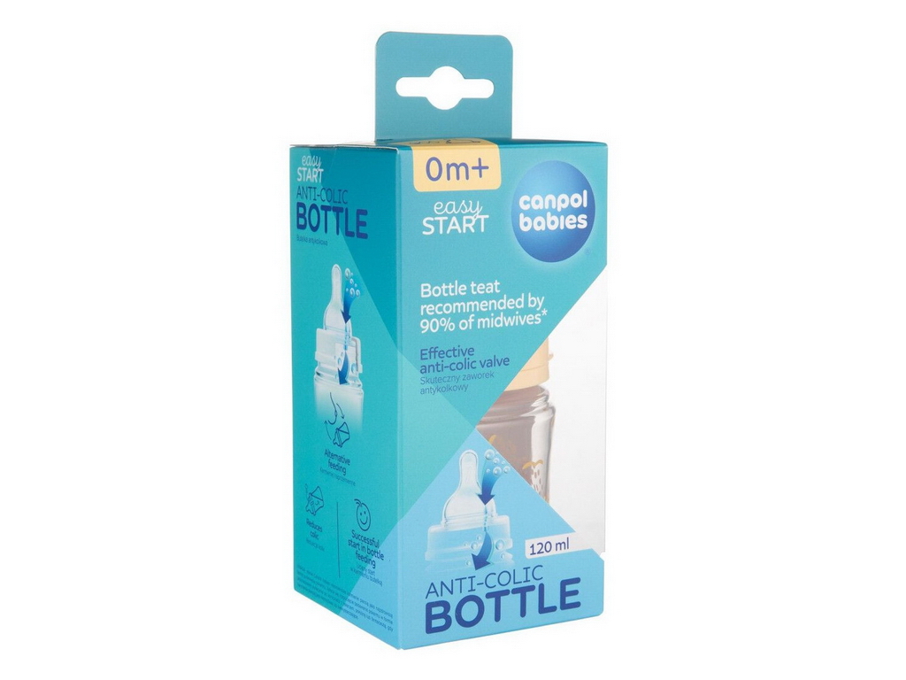 Бутылка антиколиковая с широким отверстием 120 мл Easystart MOUNTAINS - бежевая. Canpol Babies 35/24