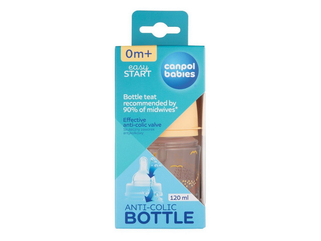 Бутылка антиколиковая с широким отверстием 120 мл Easystart MOUNTAINS - бежевая. Canpol Babies 35/24