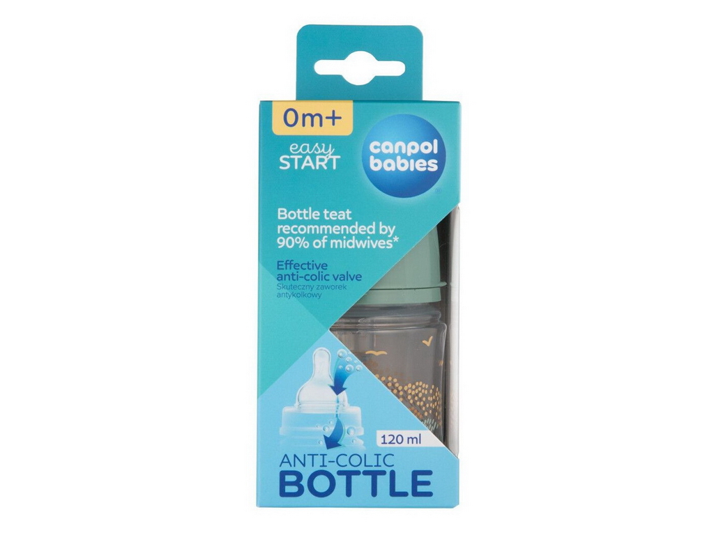 Бутылка антиколиковая с широким отверстием 120 мл Easystart MOUNTAINS – зеленая. Canpol Babies 35/24