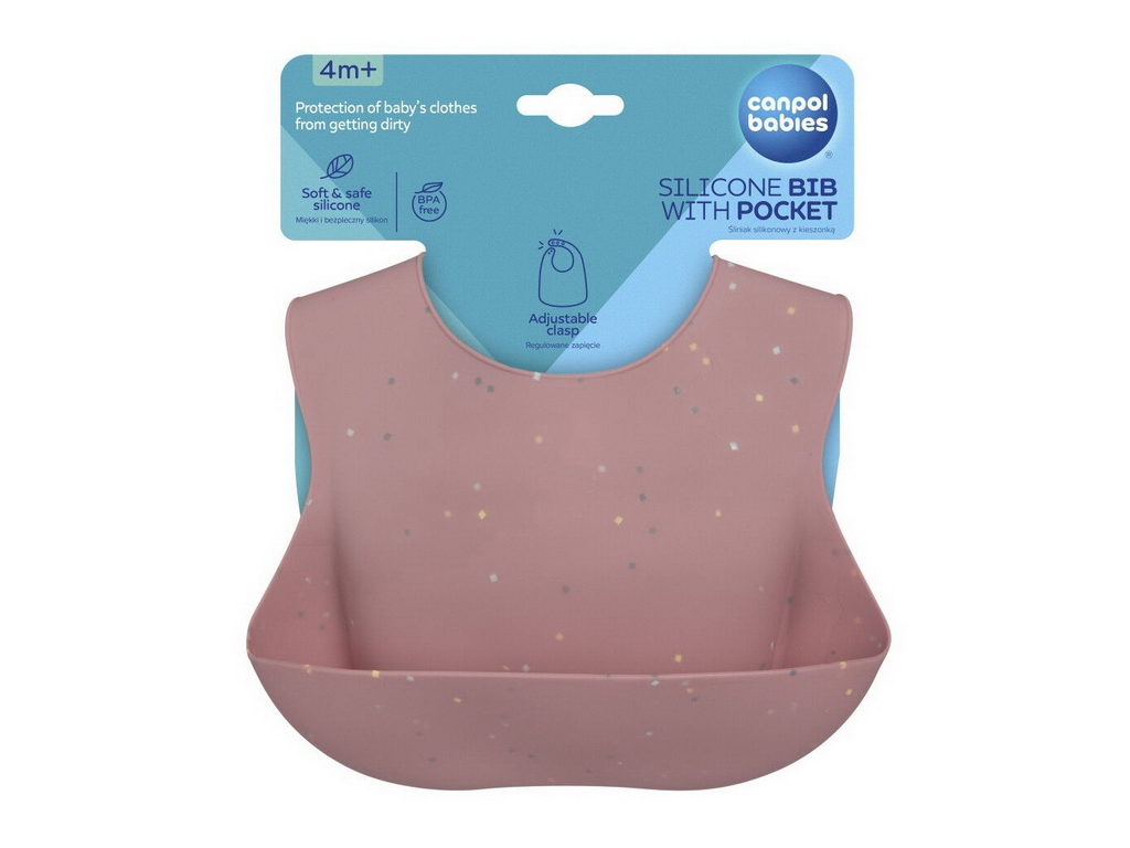Слюнявчик силиконовый Dots с карманом, розовый, 51/029_PIN, Canpol Babies