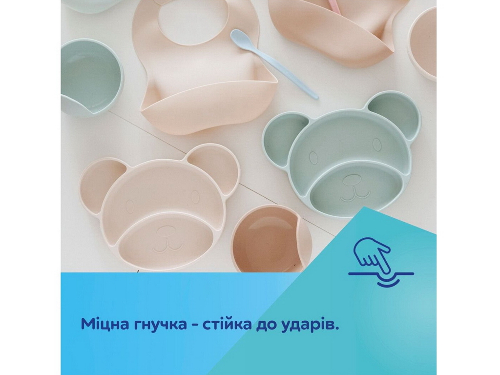 Тарелка силиконовая на присоске с тремя отделами Мишка – зеленая. Canpol Babies 51/401_gre