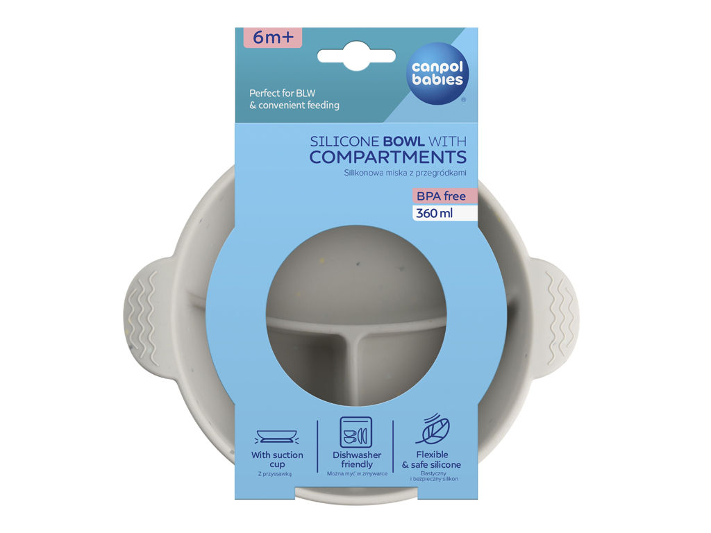 Мисочка силиконовая на присоске с секциями DOTS - серая. Canpol Babies 51/403_grey