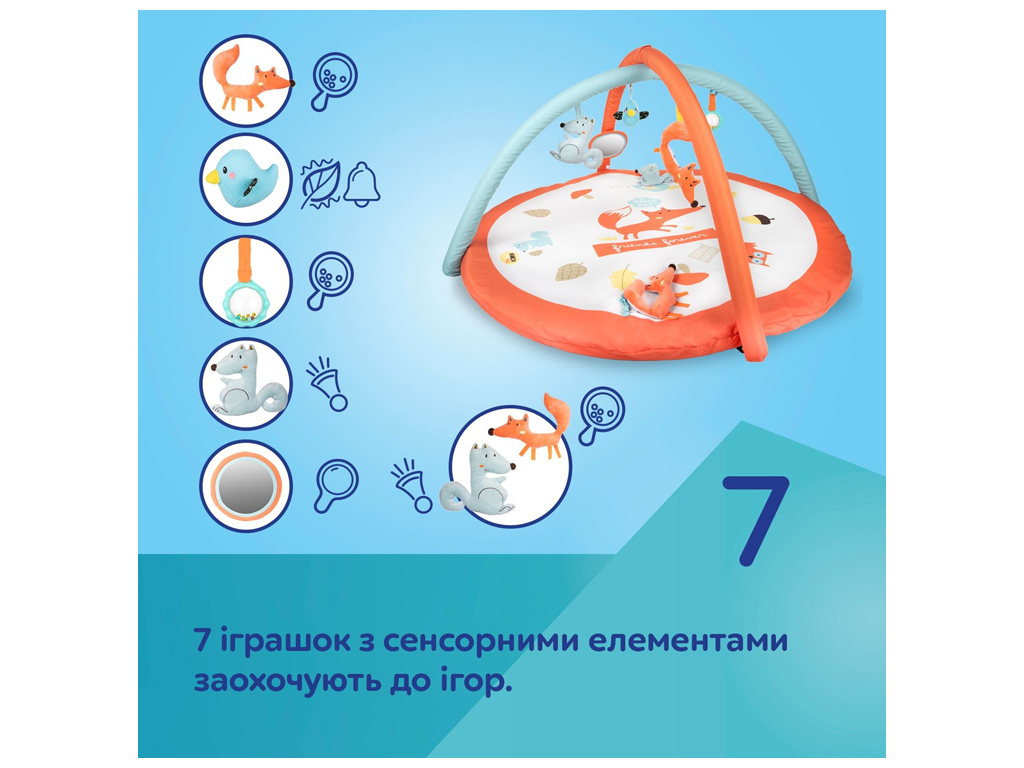 Коврик развивающий с дугами FOX 75/200, 94 см, 7 подвесок, Canpol Babies