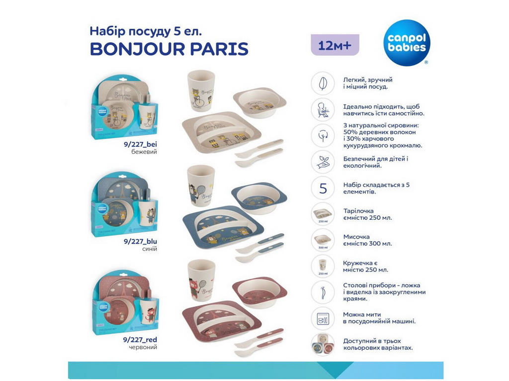 Набор посуды 5 эл. BONJOUR PARIS – бежевый. Canpol Babies 9/227_bei