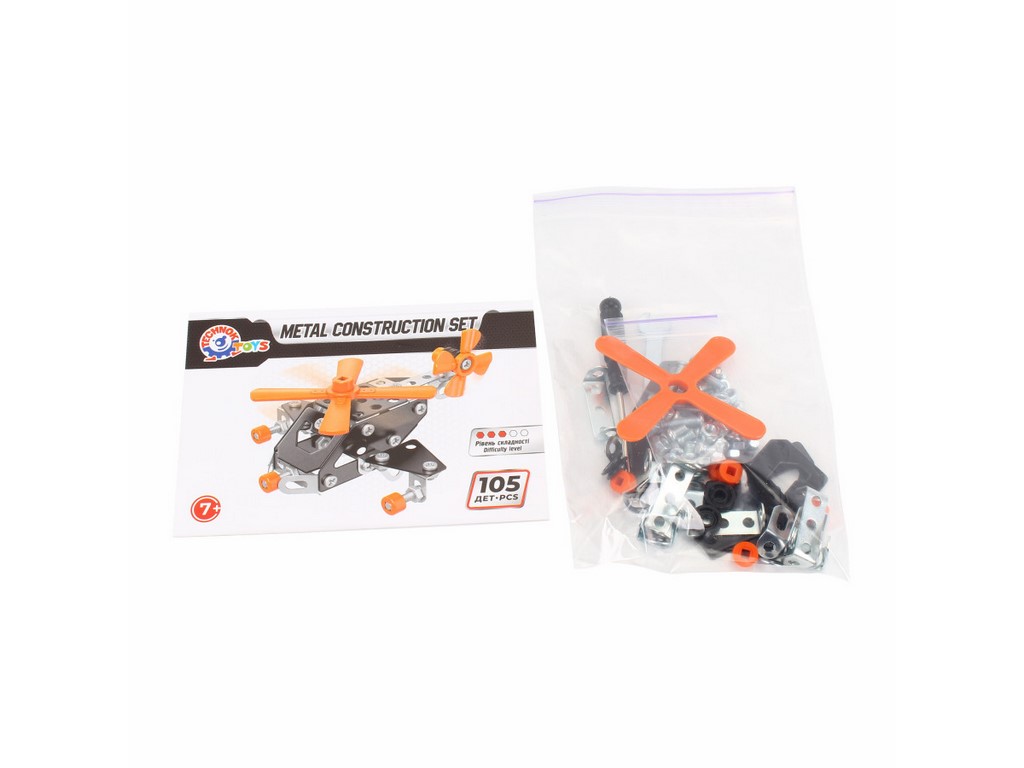 Конструктор металевий вертоліт Metal Construction Set, 105 деталей, модель техніки, Технок