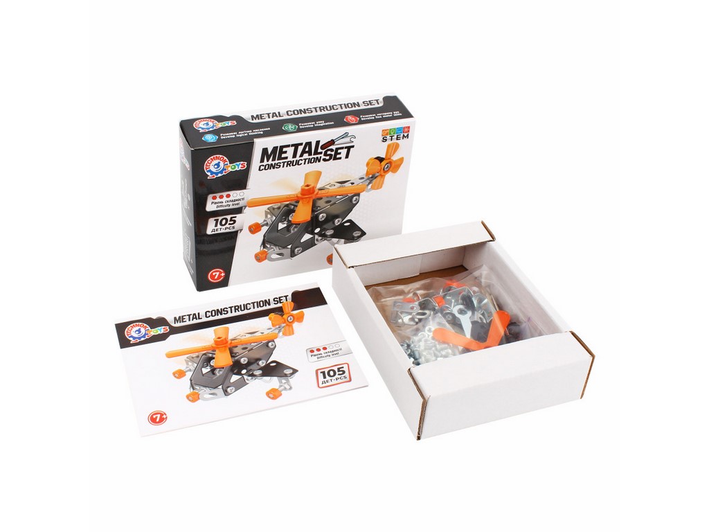 Конструктор металевий вертоліт Metal Construction Set, 105 деталей, модель техніки, Технок