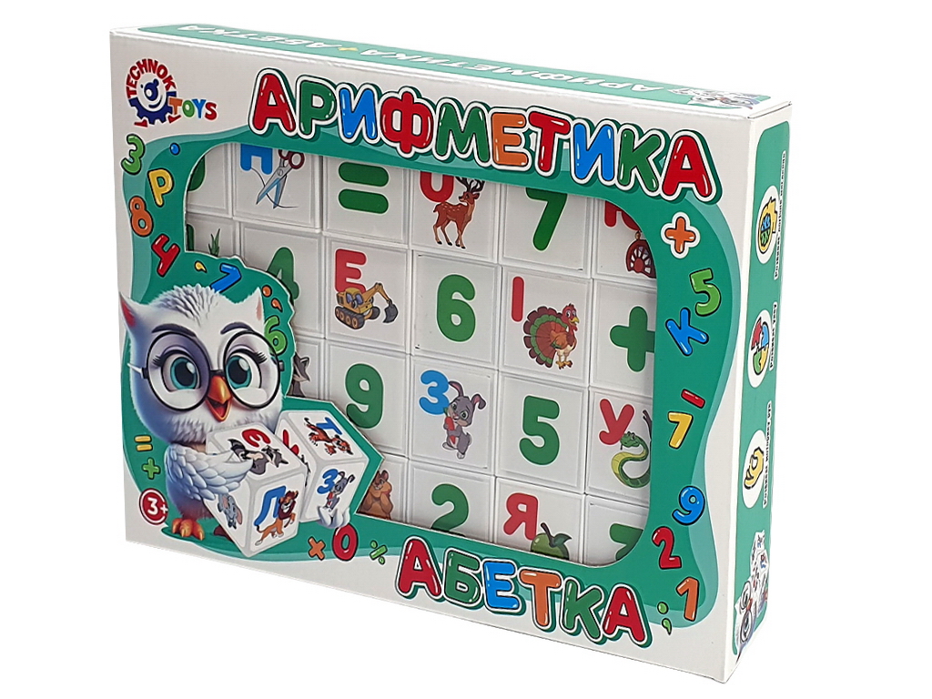 Кубики пластмассовые ТехноК Алфавит + Арифметика, набор 24 шт
