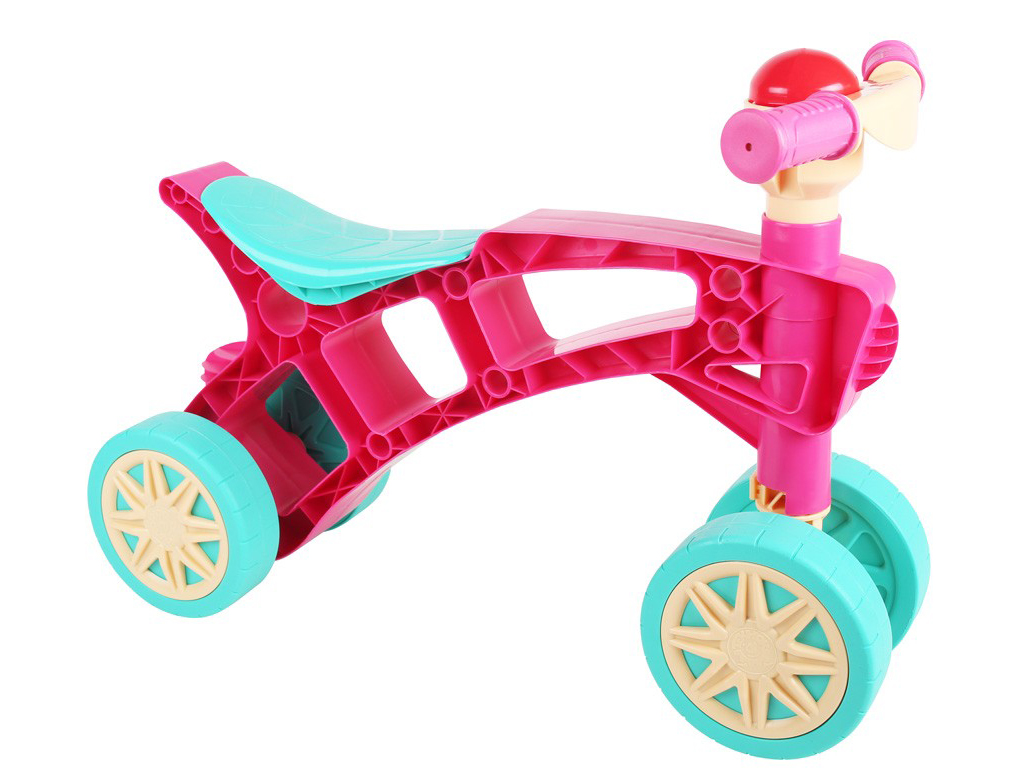 Беговел Ролоцикл четырехколесный с пищалкой на руле. 2 вида. Розовый и оранжевый. Технок 3824