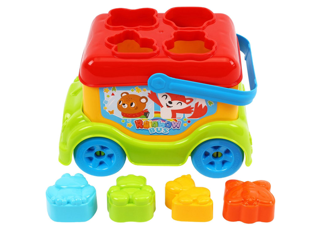 Игрушка автобус-сортер пластиковый ТехноК с фигурками животных, 19 см