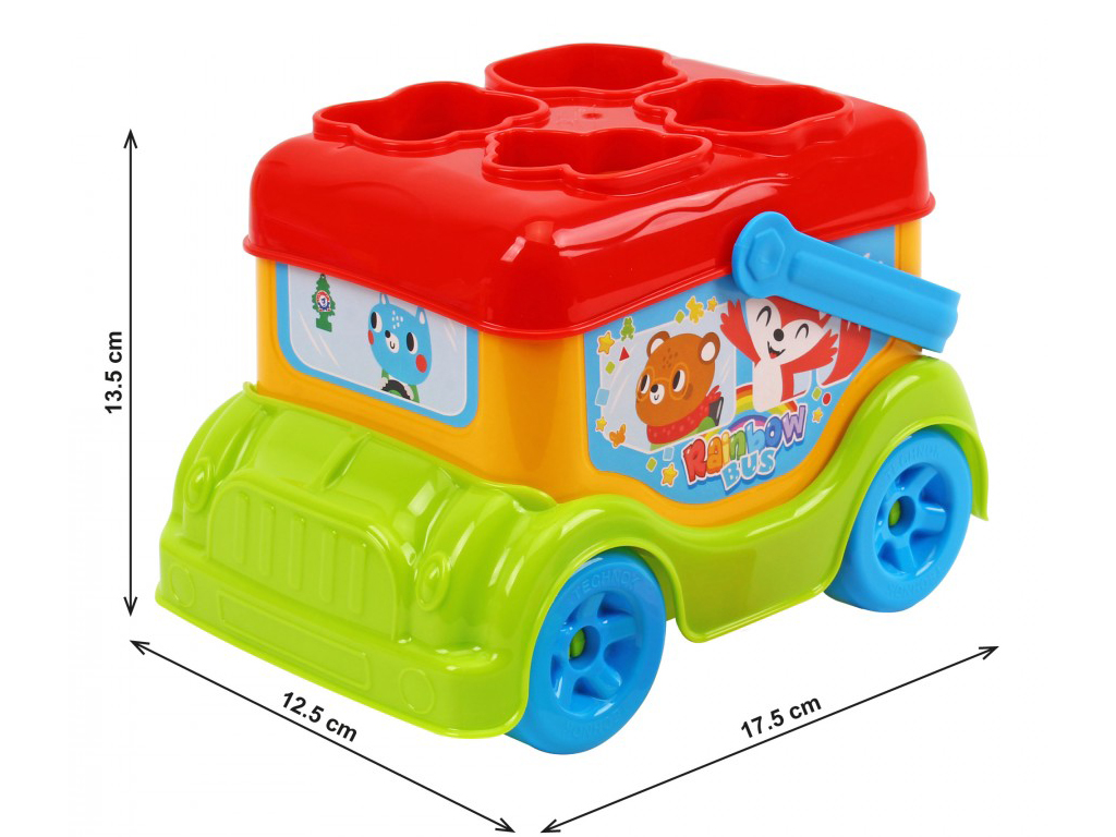 Игрушка автобус-сортер пластиковый ТехноК с фигурками животных, 19 см