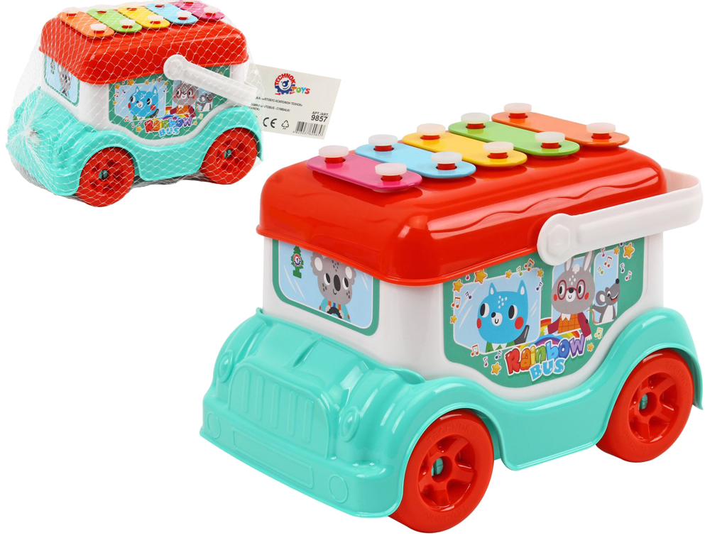 Игрушка автобус-ксилофон пластиковый ТехноК с палочками, 19 см