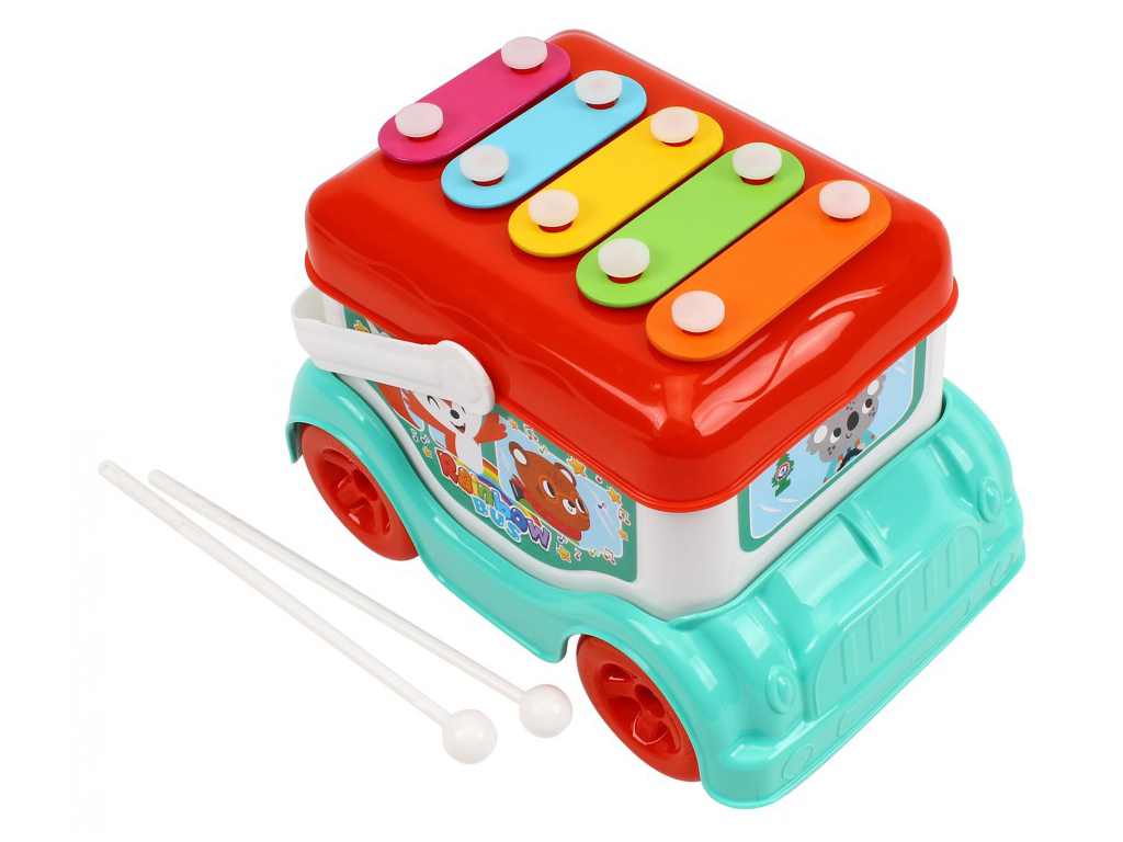 Игрушка автобус-ксилофон пластиковый ТехноК с палочками, 19 см