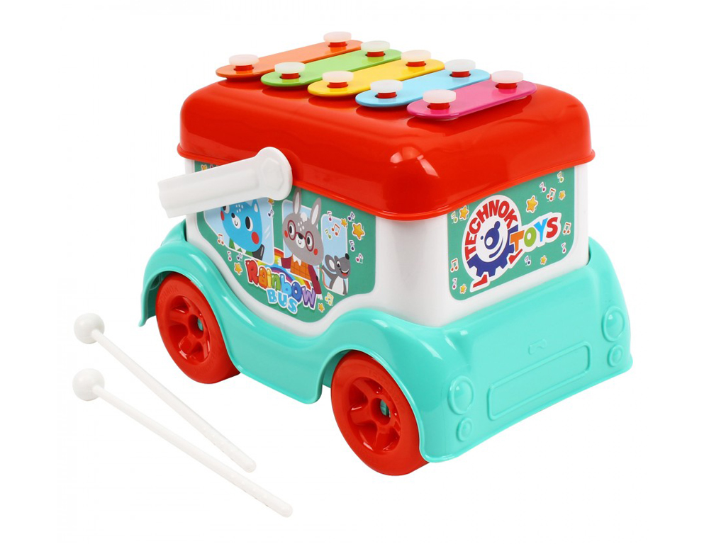 Игрушка автобус-ксилофон пластиковый ТехноК с палочками, 19 см