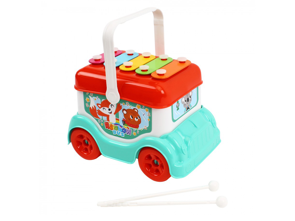 Игрушка автобус-ксилофон пластиковый ТехноК с палочками, 19 см