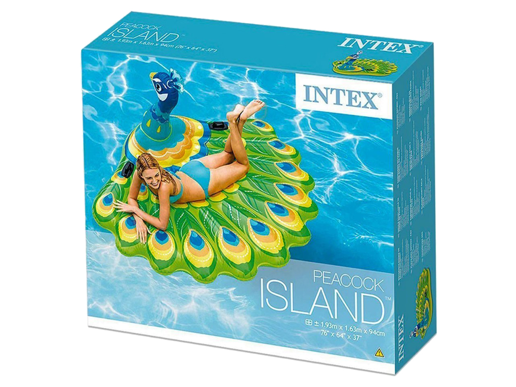 Плотик надувний Intex 57250 Павич, з ручками та камерами, вініл, 193×163×94см