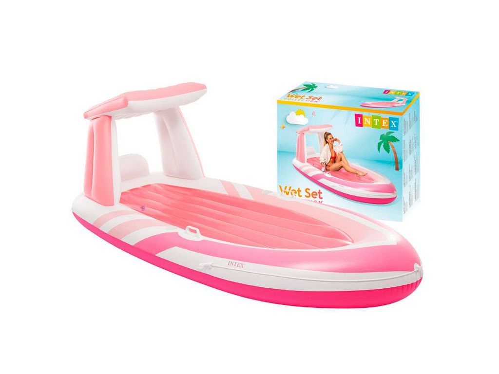 Пляжный надувной матрас Intex 57804 Райская лодка с навесом, винил, 244×119×97см, цвет розовый