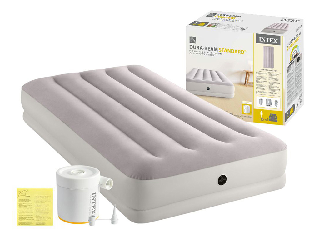 Надувний матрац Intex 64177, USB 5В, 2A, зовнішній насос, 191×99×30см, колір сірий